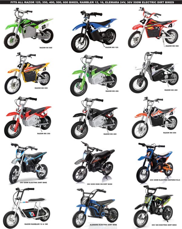 Training Wheels for Razor MX, SX, RSF, 125,350, 400,450, 500, 650, Rambler 12, 16, Indian eFTR jr., CRF-E2, Palby’s, Rosso  Electric Motorcycles.