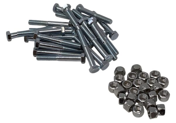 Hex Bolts and Nuts. 1/4"-20 x 2" Grade 5, Zinc Plated Steel. (50 Pack of Bolts w/Nyloc Nuts)