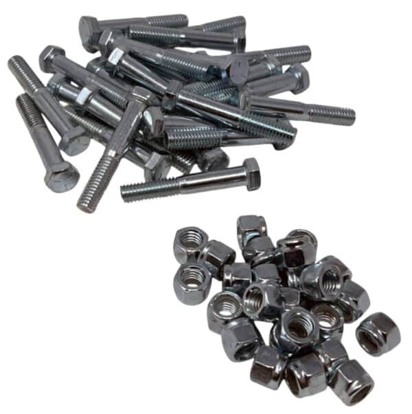 Hex Bolts and Nuts. 5/16"-18 x 2.5" Grade 5, Zinc Plated Steel. (50 Pack of Bolts w/Nyloc Nuts)