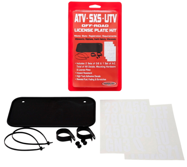 ATV / SXS / UTV Off-Road License Plate Kit™ "PVC" Black Plate w/white decals.