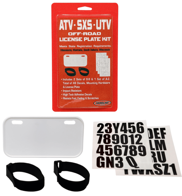 ATV / SXS / UTV Off-Road License Plate Kit™ "PVC" White Plate w/black decals & hook & loop straps