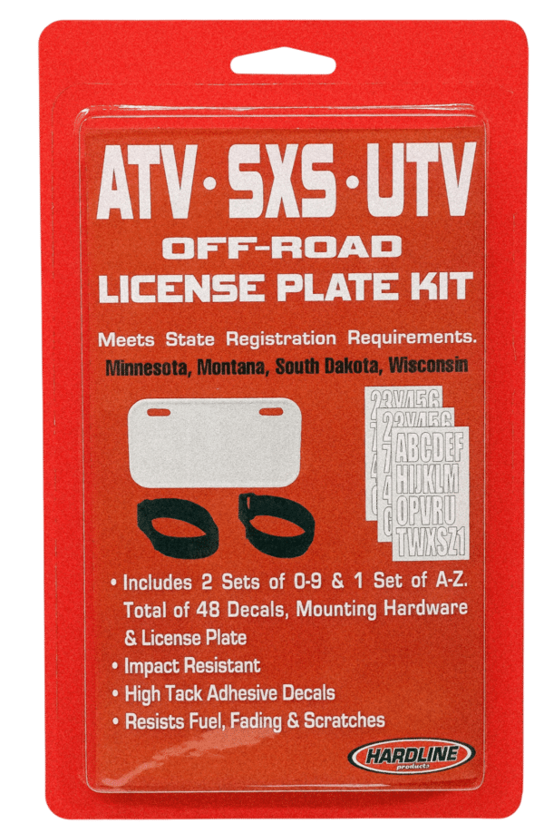 ATV / SXS / UTV Off-Road License Plate Kit™ “PVC” White Plate w/black decals & hook & loop straps