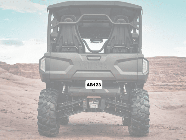 ATV / SXS / UTV Off-Road License Plate Kit™ “PVC” White Plate w/black decals & hook & loop straps