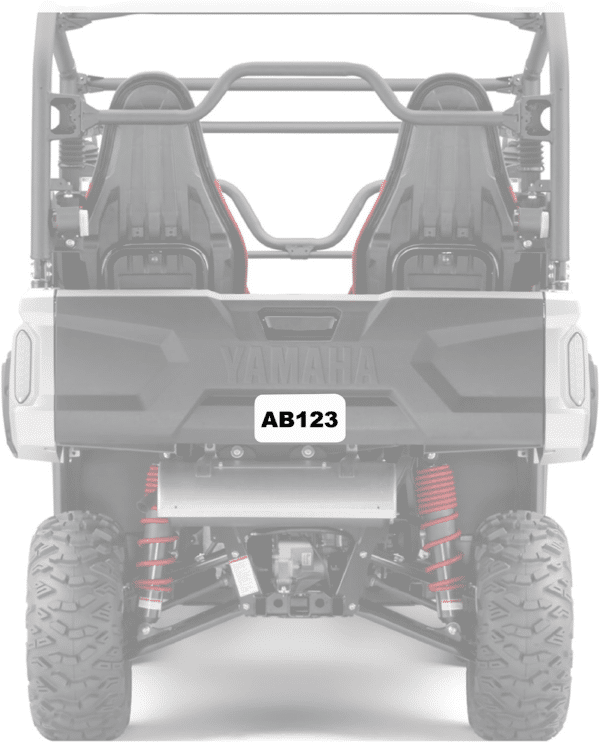 ATV / SXS / UTV Off-Road License Plate Kit™ “PVC” White Plate w/black decals & hook & loop straps