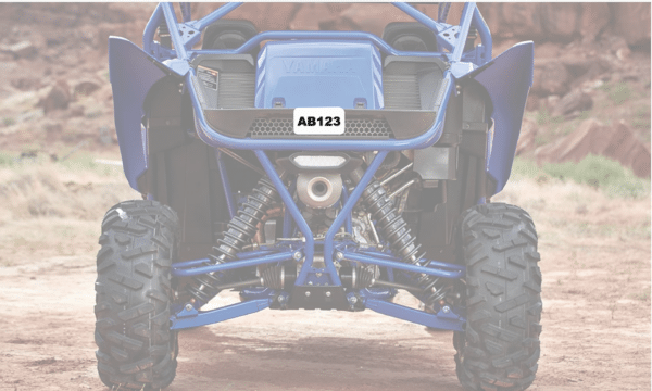 ATV / SXS / UTV Off-Road License Plate Kit™ “PVC” White Plate w/black decals & hook & loop straps